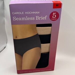 Carole Hochman Women's Seamless Brief 5-Pack Full Coverage, Black/Beige, Size M